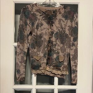 Gaudi' Sparkle Floral Cardigan in Taupe, Teal, Burgundy